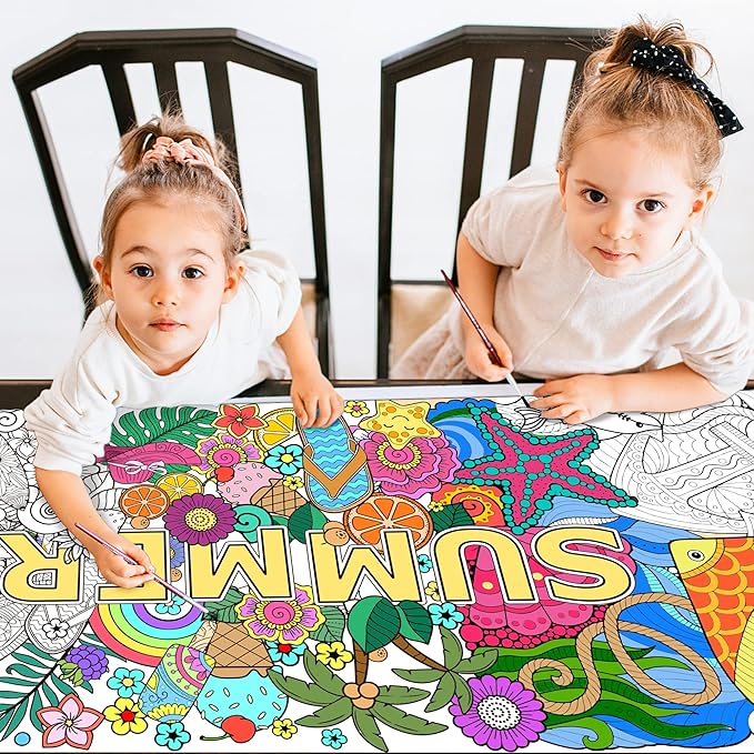 Dvbonike Jumbo Mandala Coloring Poster Giant Summer Color-in Paper Poster DIY Drawing Blank Doodle Art Banner 55.1 x 23.6 inch Tablecloth Wall Decoration, Home School Activity Party Supplies for Kids