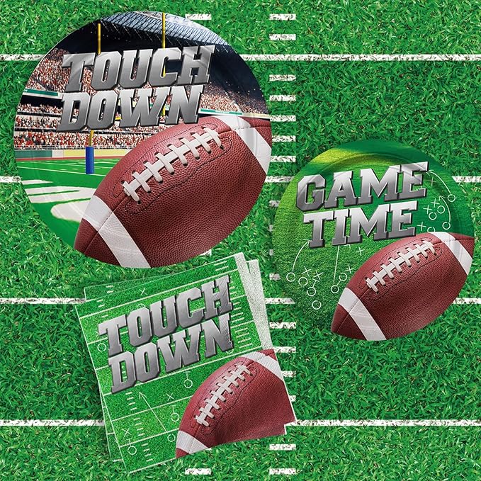 Football Party Supplies Kit Serve 50, Includes Dinner Plates, Dessert Plates, Napkins,Football Birthday Party Football Game Day Tailgate Party Decorations