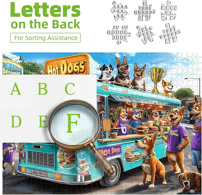Blueforest 1000 Piece Jigsaw Puzzle for Adults - Cartoon Dogs Food Truck Adventure - Challenging & Fun Puzzle with Vibrant Art, Bonus Poster (27.5" x 19.7")