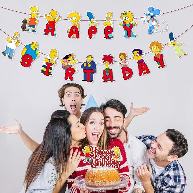 "Brt Simpson Theme Birthday Party Supplies – Complete Decoration Set with Happy Birthday Banner, Cake Topper, Cupcake Toppers, Table Décor, Garland – Cartoon Birthday Party Decoration"