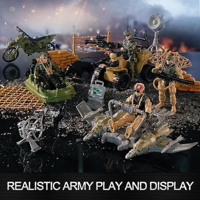 Mr.River US Army Men Action Figures Play Set, Toy Soldiers with Military Weapons Accessories for Kids Boys