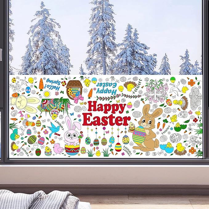 OHOME Easter Giant Coloring Poster/Tablecloth - Easter Crafts for Kids - 30 x 72 Inches Jumbo Coloring Banner - Games Gifts Toys for Basket,Activities Treats Party Decorations