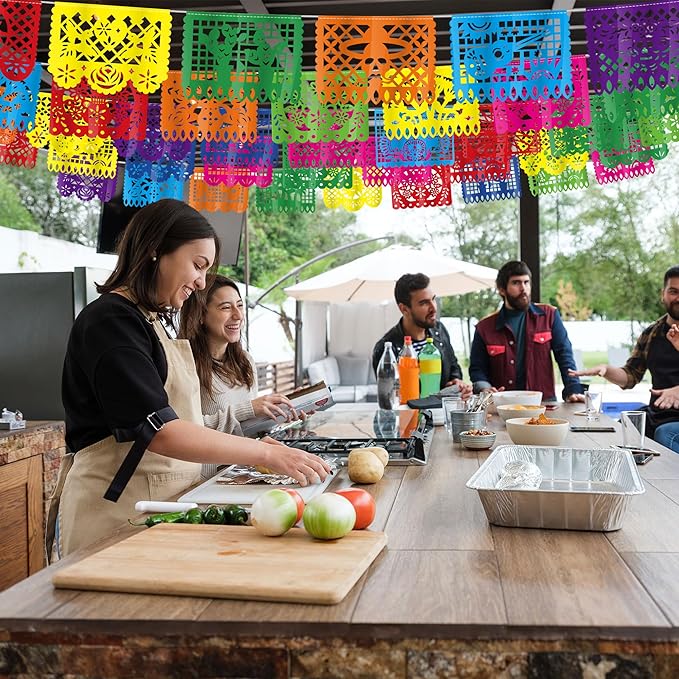10 Pack Mexican Party Decorations, 180 FT Fiesta Banner Cinco De Mayo Party Banner Plastic Papel Picado Mexican Themed Party Banner Flags Colorful Indoor Outdoor Dia De Los Muertos Home Decor