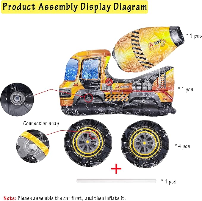 Self Standing 4D Construction Balloon Large Mixer Truck Armed Forces Digger Engineering Vehicle Balloon For Boys Construction Birthday Theme Party Decoration Supplies