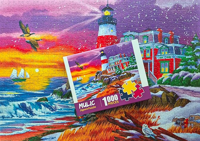 Puzzles for Adults 1000 Pieces - Winter Jigsaw Puzzle - Victorian Lighthouse Licensed by Nancy Wernersbach