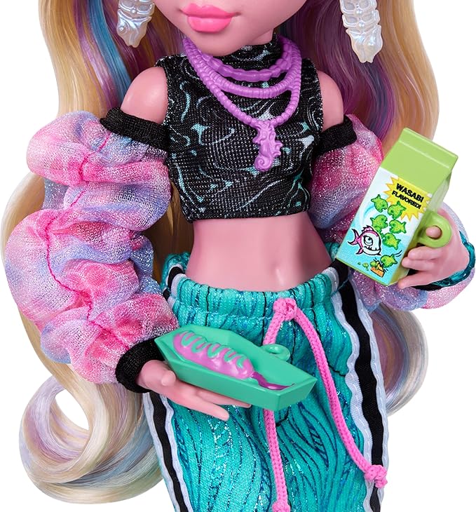 Monster High Doll, Lagoona Blue in Crop Top and Sporty Maxi Skirt with Pet Fish Neptuna and 7 Accessories Like Shell Sunglasses, Snack and Purse