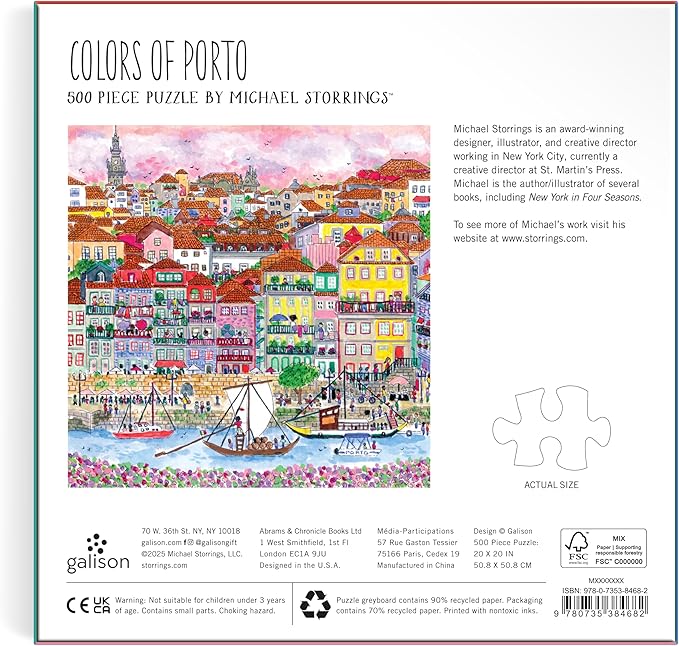Galison Colors of Porto – 500 Piece Michael Storrings Jigsaw Puzzle Featuring Beautiful Artwork of A Summer Portugal Scene