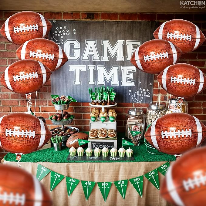 KatchOn, Huge Pack of 10 Foil Football Balloons - 18 Inch | Football Party Decorations | Touchdown Balloons for First Down Football Birthday Party Decorations and Football Themed Party Decorations