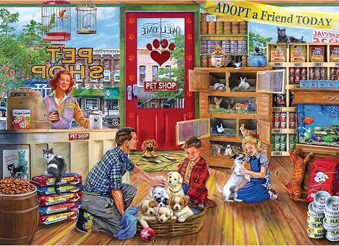 RoseArt - Back to The Past - Pet Store Friends - 1000 Piece Jigsaw Puzzle for Adults