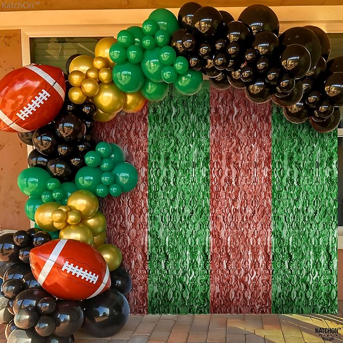KatchOn, XtraLarge Wave Green and Brown Fringe Football Backdrop - 3.5x6.5 Feet, Pack of 2 | Football Party Decorations, Birthday Party Decorations, Safari Decorations, Jungle Party Decorations