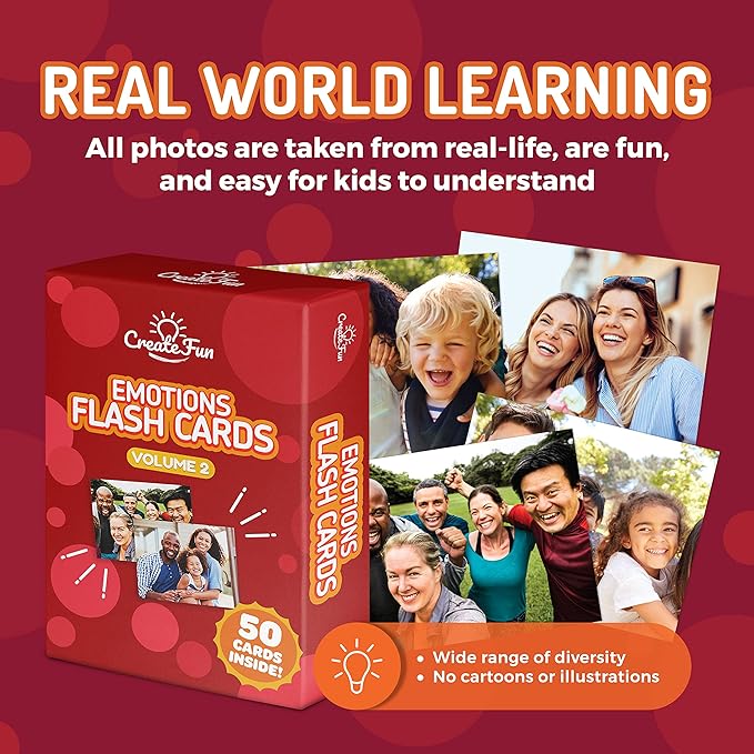 Emotions Volume 2-50 Feeling Flash Cards for Kids - Durable Cards for Speech, Occupational Therapy, ESL, Autism & More