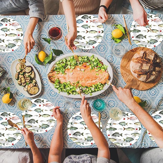 CHUNNIN 50PCS Gone Fishing Party Plates for Fishing Themed Party Decoration 7Inches Ofishally One Birthday Tableware Gone Fish Disposable Dessert Plates for Little Fisherman Birthday Supplies