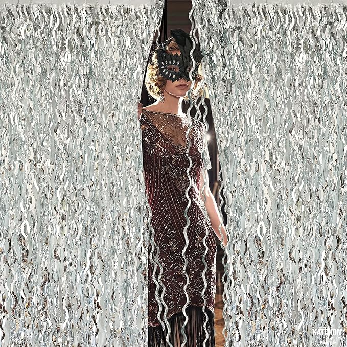 KatchOn, XtraLarge Wavy Silver Backdrop Curtain - Pack of 2 | Silver Streamers Backdrop for Disco Party Decorations | Fringe Curtains for New Years Decorations 2026 | Birthday, Engagement Decoration