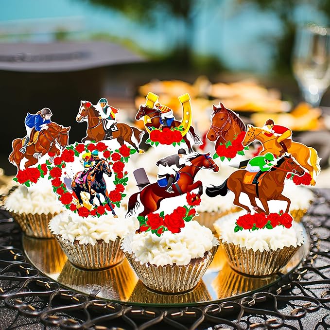 Horse Derby Cupcake Toppers Derby Party Decorations 48Pcs Horse Racing Cupcake Picks Equestrian Derby Birthday Decoration Baby Shower Party Supplies
