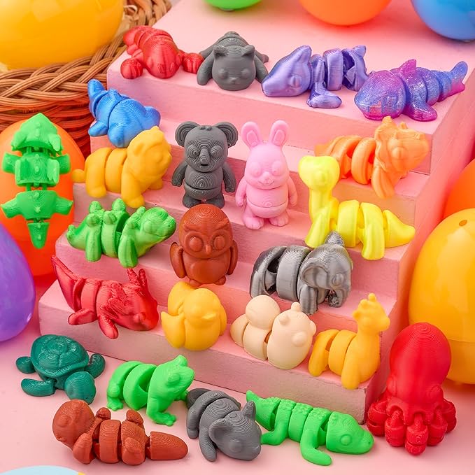 JOYIN 24 Pcs Prefilled Easter Eggs with 3D printed Mini Animals, 3D Articulated Toys for Party Favors, Basket Stuffers, Goodie Bag Fillers, Classroom Prize Supplies, Party Games for Boys & Girls