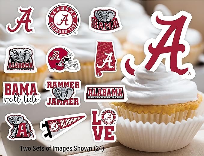 University of Alabama Cupcake Topper Party Supplies for Football, Birthday, Graduation Party Decorations (24 Pieces) Roll Tide (Alabama Crimson Tide)