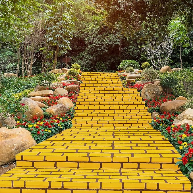 Chuangdi 1 Piece 4.5 x 9 Feet Yellow Brick Costume Wizard Backdrop Princess Decorations Decal Wall Backdrop Brick Wallpaper for Halloween Wizard Princess Cosplay Decorations Supplies