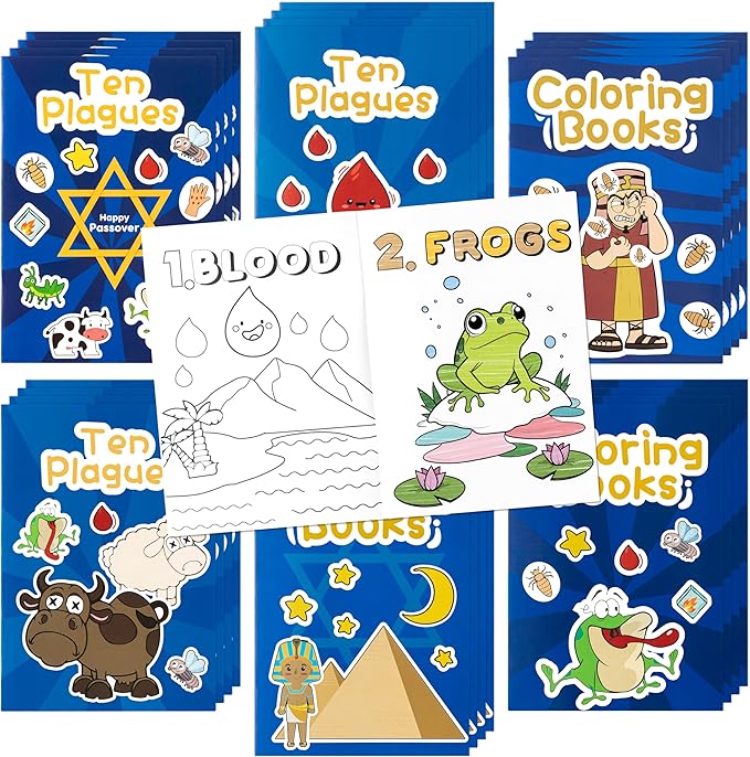 X1zuue 48Pcs Passover Coloring Books for Kids Bulk Ten Plagues Mini Coloring Booklet Pesach Jewish Holiday DIY Educational Art Drawing Book with for Jewish Pesach Seder Party Favors Goodie Bag Filler