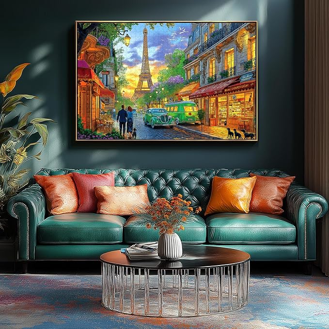 Blueforest 1000 Piece Puzzle for Adults - Paris Street View Sunset Landscape Jigsaw Puzzle w/Eiffel Tower, Challenging for Adults & Family Game Night