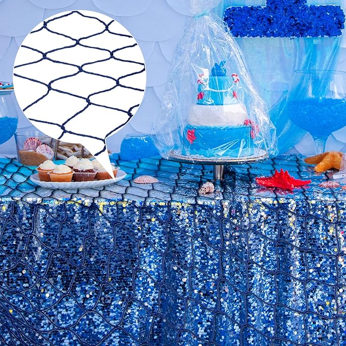 Shappy 2 Pcs Fish Net Decorative 80 x 40 Inch, Wall Hanging Fishnet for Mermaid, Pirate, Nautical, Under the Sea Party Decoration Ocean Themed Hawaii Beach Birthday Halloween Party Supplies(Dark Blue)