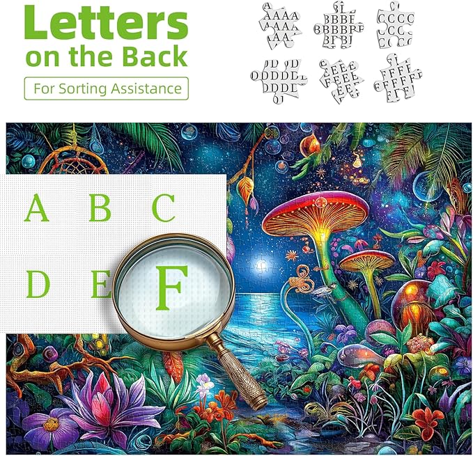 Blueforest Fantasy 1000 Piece Puzzle for Adults - Enchanted Garden Night Scene with Glowing Mushrooms, Challenging Art Jigsaw Puzzle 1000 Pieces, Framable Wall Art (27.5" x 19.6")