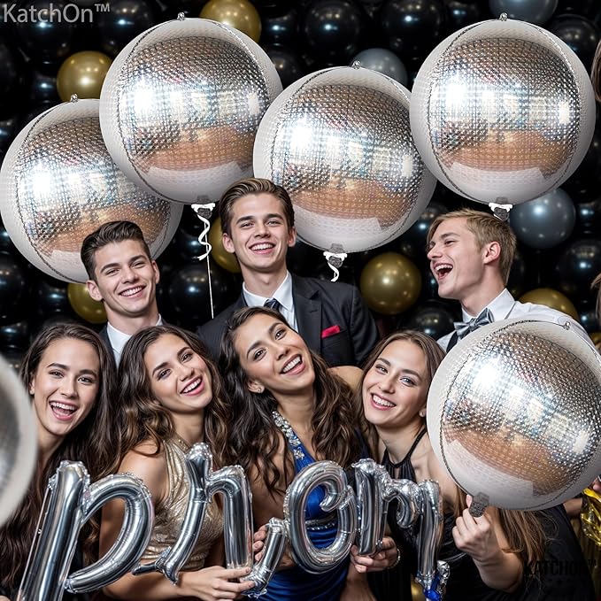 KatchOn, Large Silver Disco Ball Balloons - 22 Inch, Pack of 6 - Metallic Silver Balloons | Silver Mylar Balloon for Graduation Decorations 2026 | Round Foil Balloon for Bachelorette Party Decorations