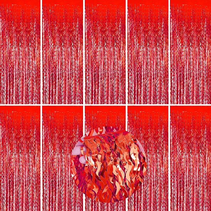 Red Curtains Tinsel Backdrop Foil Fringe Sonic Backdrop,10pcs Wave Red Doorway Streamers Party Decorations for Birthday Cherry Decor Wedding Anniversary Valentines Day Carnival Casino Theme Party
