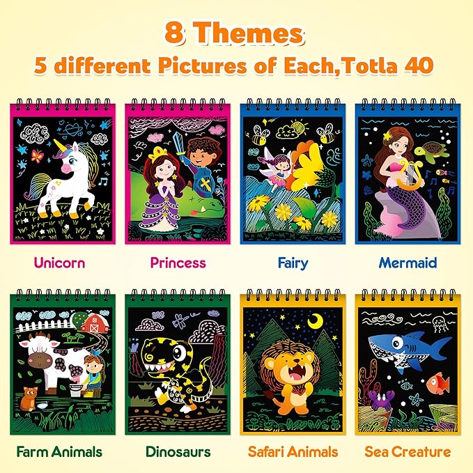 Mocoosy 24 Pack Party Favors for Kids Ages 4-8-12, Easter Basket Stuffers Bulk, Rainbow Scratch Art Notebook, Coloring Book Goodie Bag Stuffers Toddler Boy Girl Birthday Gifts Student Classroom Prizes