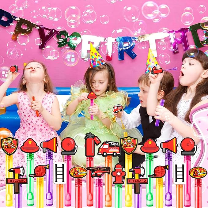 Firefighter Party Favors for Kids – 24PCS Rescue-Themed Bubble Wands, Great for Birthday Supplies, Pinata Fillers, Goodie Bags & Classroom Rewards