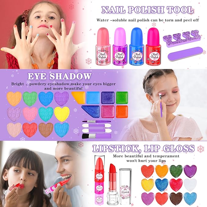 Kids Makeup Kit for Girl, 66 Pcs Washable Makeup Set for Little Girls, Real Cosmetic Set Pretend Play Makeup Toy Beauty Set Christmas & Birthday Gift Age 3 4 5 6 7 8 9+ Year Old Kids Toddler Toys