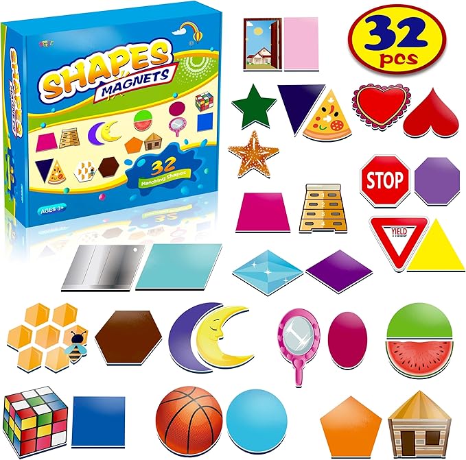 32 Shape and Color Magnets with Real World Objects for Comparison & Associative Memory, Perfect for Preschool Learning