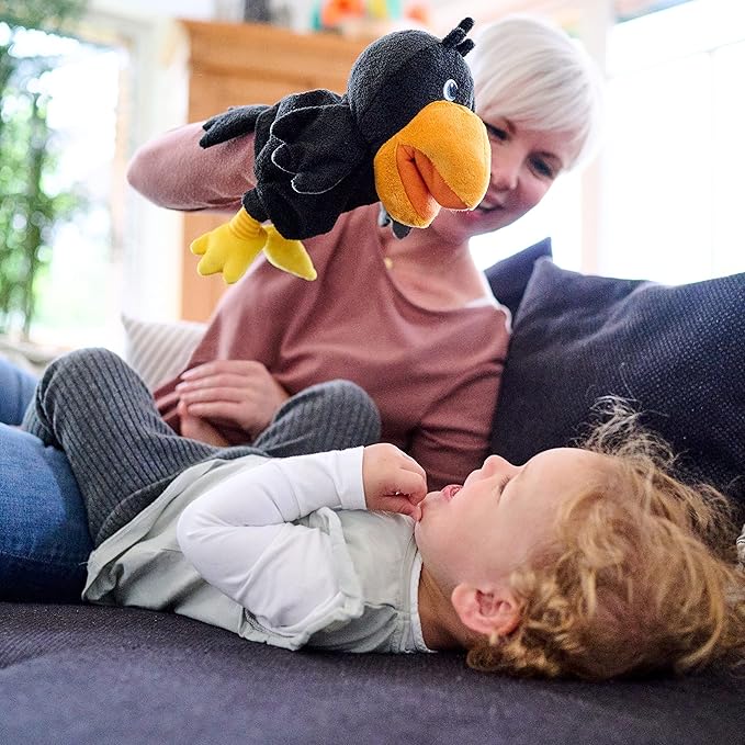HABA Theo The Raven Hand Puppet - Interactive Puppet Show Toy with Cherries, Pretend Play Set and Toddler Toys for 18 Months and Up