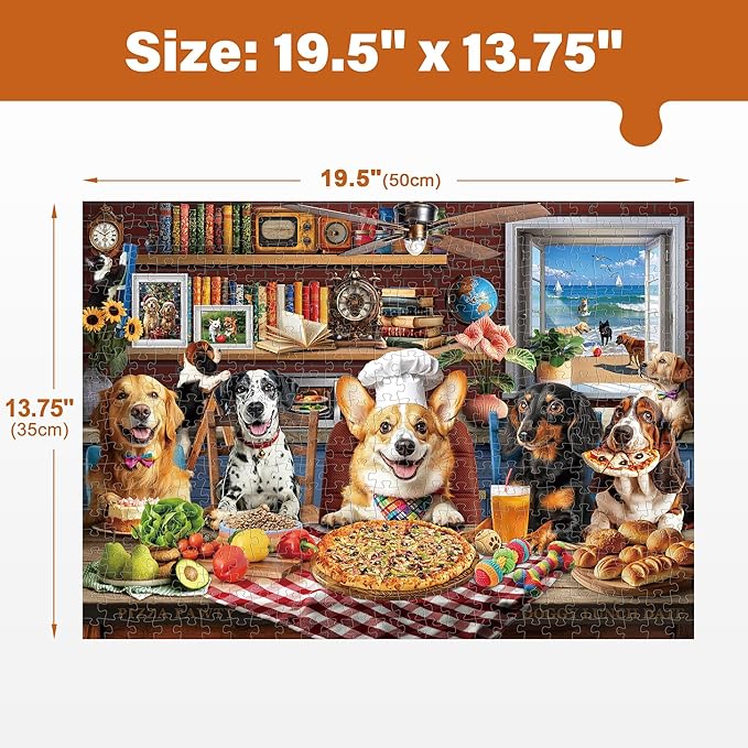 BenBen Puzzles for Adults 500 Pieces, Dogs' Dinner Party, Dog Jigsaw Puzzle with Letters or Patterns on Back, Funny Animal Puzzle, Challenging Puzzles for Family Game Night, Home Décor