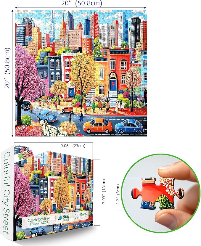 500 Piece Puzzles for Adults - Vibrant New York City Streetscape Jigsaw Puzzle, 20x20 Inches Urban Art Puzzle for Relaxation & Home Wall Decor
