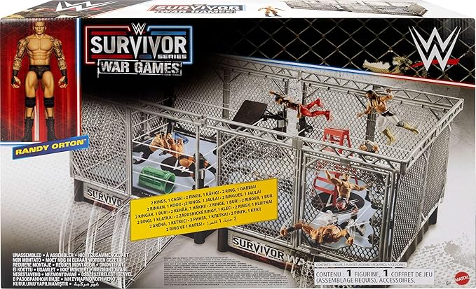 Mattel WWE Survivor War Games Playset with Action Figure, 2 Rings, Cage & 5 Accessories, Includes Randy Orton 6-inch Collectible