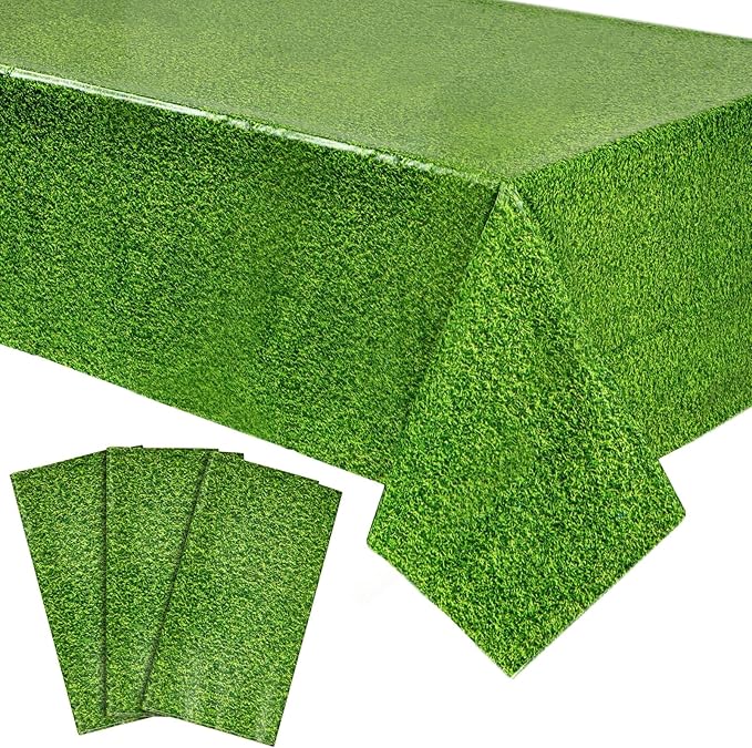 Sparkle and Bash Plastic Grass Tablecloth - Durable Cover for Golf Birthday Decorations - Wide Coverage for Golf Party Table Decoration - Easy-Clean Sports-Themed Tablecloths - 54 x 108 in - Pack of 3