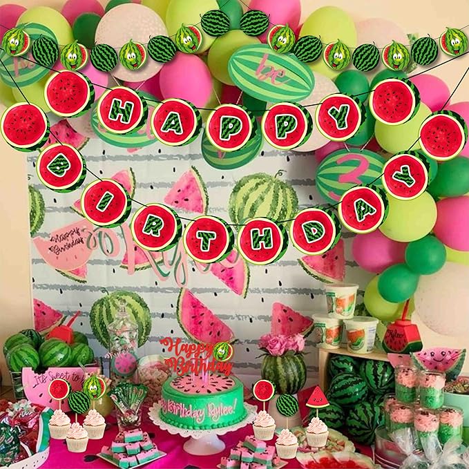 Watermelon Theme Birthday Party Supplies – Fresh Summer Fruit Inspired Party Decoration Set for Birthday Celebrations, Decorative Table Styling Items for Themed Events, Dessert Table Setup.
