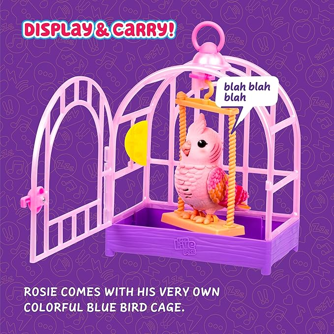 Little Live Pets My Really Real Talking Bird Toy & Cage - Rosie, Interactive Voice Repeating Toy, 20+ Sounds & Reactions, Talking Toys for Kids 5-7