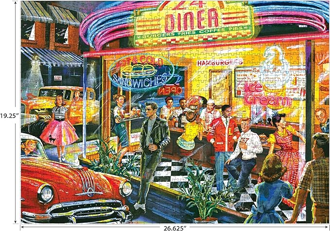 RoseArt - Back to The Past - in and Out Diner - 1000 Piece Jigsaw Puzzle for Adults