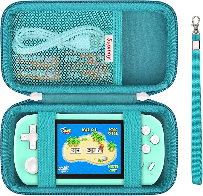 Supmay Carrying Case Compatible with CCTU / TEBIYOU Kids Handheld Games Preloaded 218 Retro Video Games, Portable Gaming Electronic Toys Storage Holder Travel Bag with Mesh Pocket for USB Cable, Green