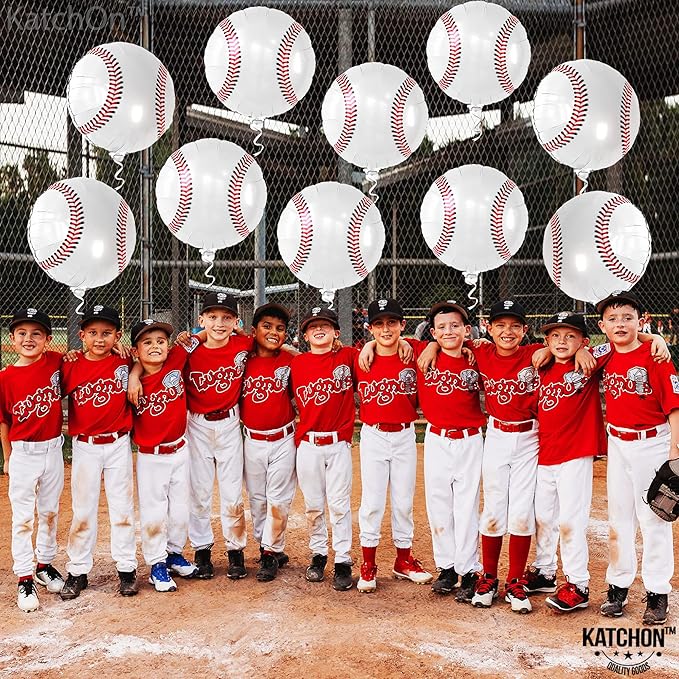 Katchon, Large Baseball Balloons 18 Inch-pack of 10 | Baseball Birthday Decorations With Baseball Foil Balloons | Sports Themed Party Decorations for Baseball Party Decor or Gender Reveal Decorations