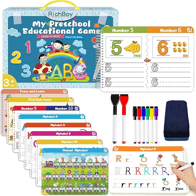 RichBoy Preschool Learning Activities Tracing Books for Kids, Montessori Handwriting Practice Letter Tracing Kindergarten Workbooks, Alphabet Learning Books - 3 4 5 6 Year Old Boy Gifts (40 Pages)