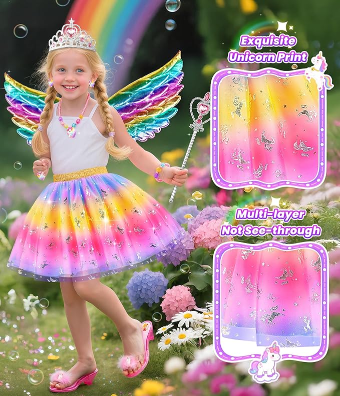 Jeowoqao Princess Dress Up Clothes for Little Girls, Dress Up Shoes Pretend Play Unicorn Mermaid Costumes, Tutu Skirt, Princesss Cape Crown Wand Accessories Toys Christmas Gifts for Girl Kids3 4 5 6