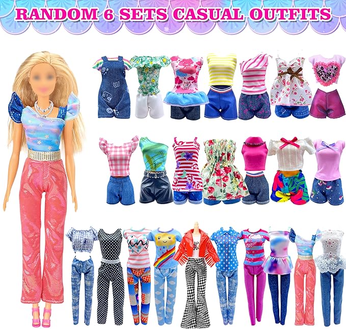 Doll Clothes and Accessories Set, Wedding Gowns, Evening Dresses, Fashion Dresses, Casual Outfits Top and Pant, Swimsuit Bikini, Hangers, Shoes and Accessories Toys for Girl Birthday Gift