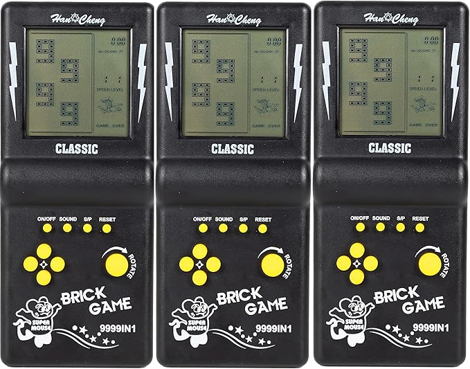 3 Pcs Black Handheld Brick Game Console,3.5-inch Large Screen Back to School Handheld Building Block Tank Racing Electronic Game,Build in 23 Classic Games for Adults or Kids (3 Pcs Tetri)