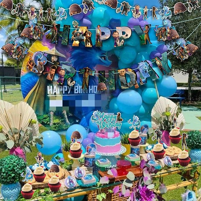 "Raya and the Last Dragn Theme Birthday Party Supplies – Fantasy Princess Party Decorations – Includes Happy Birthday Banner, Cake Topper, Cupcake Toppers, Garland, Table Decor, and More"