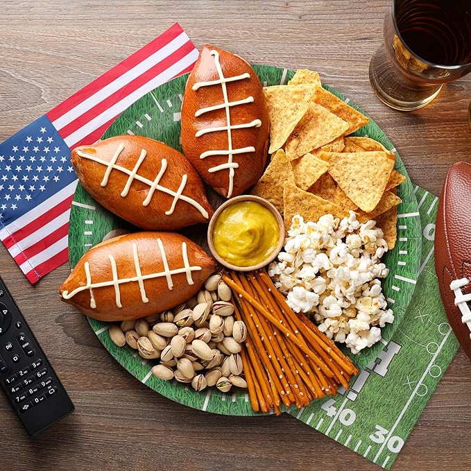 96Pcs Football Paper Plates and Napkins and Cups - Football Sport Party Supplies Kids Birthday Party Decorations Celebratory Banquet Touch Down, Serves 24