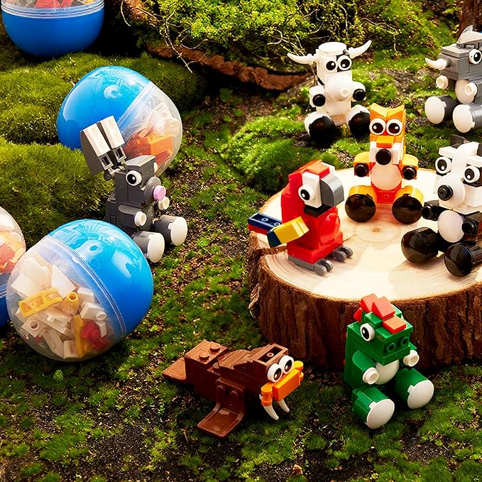 JOYIN 12 Pcs Easter Eggs Hunt Prefilled with Adorable Animal Building Blocks for Easter Party Favors, Easter Basket Stuffers, Classroom Prize Supplies