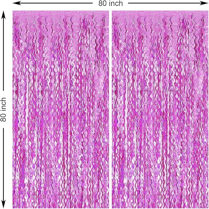 2 Pack Pink Wavy Foil Fringe Curtains, 3.3x6.6 Ft Metallic Tinsel Wavy Backdrop Party Decorations Door Pink Streamers for Birthday Wedding Engagement Decor,Party Supplies