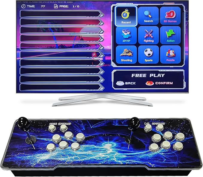 [32000 in 1 78S Pandora Box Arcade Game Console Compatible PC & Projector & TV,3D Games 1-4 Players Double Joystick Favorite List Game Category Save/Search/Hide/Pause/Delete Games.(Blue)